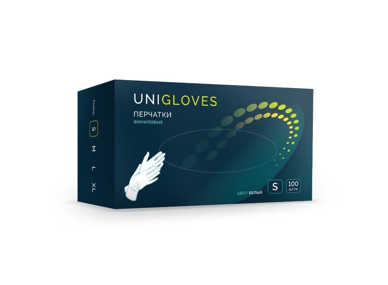 Перчатки смотровые виниловые нестерильные UNIGLOVES неопудренные прозрачные (100 штук в упаковке)